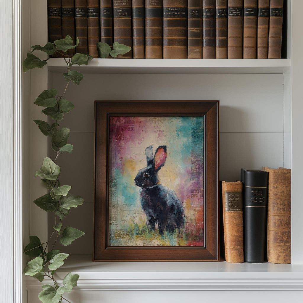 Dark Rabbit animal art print shown in a room setting