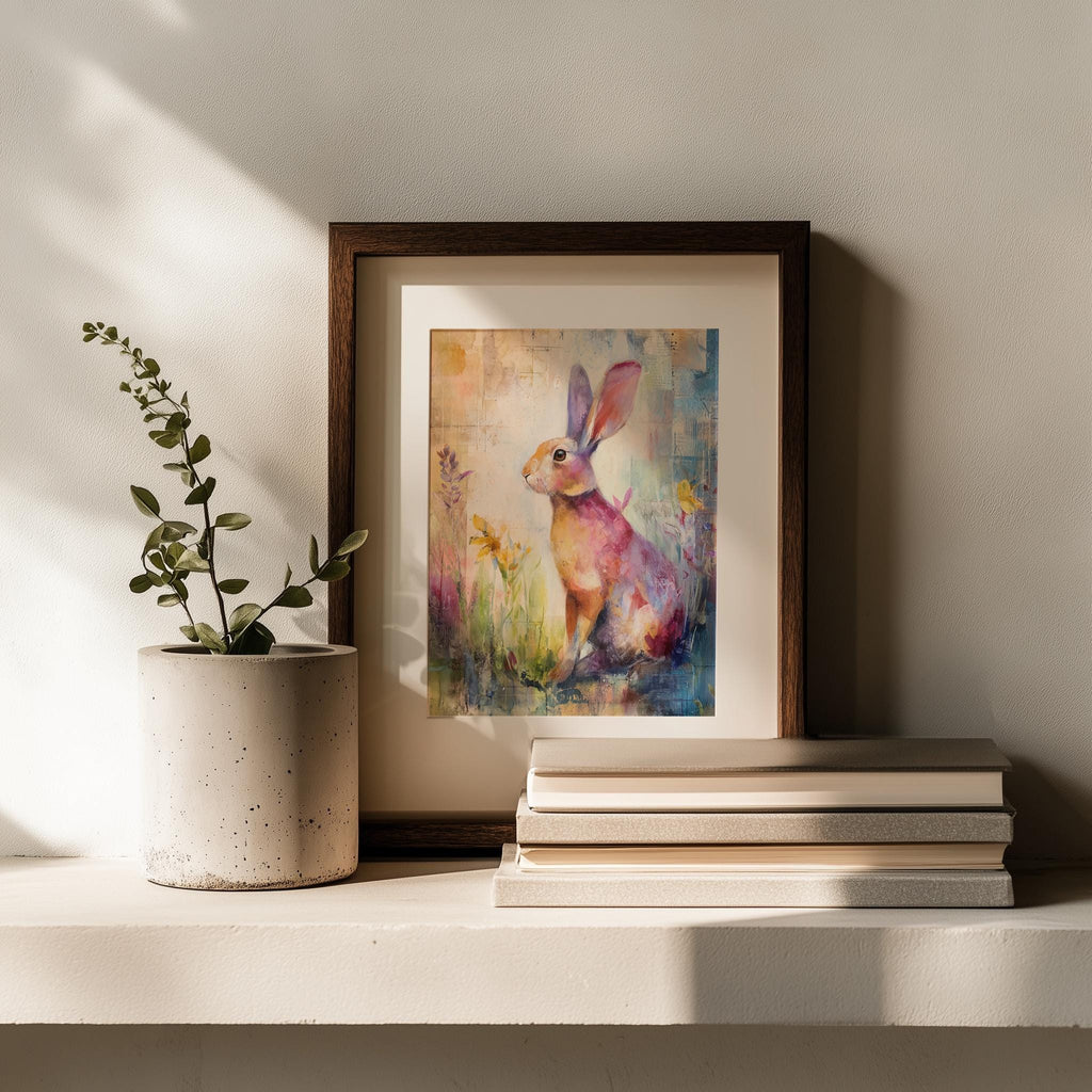 Wildflower Rabbit animal art print shown in a room setting