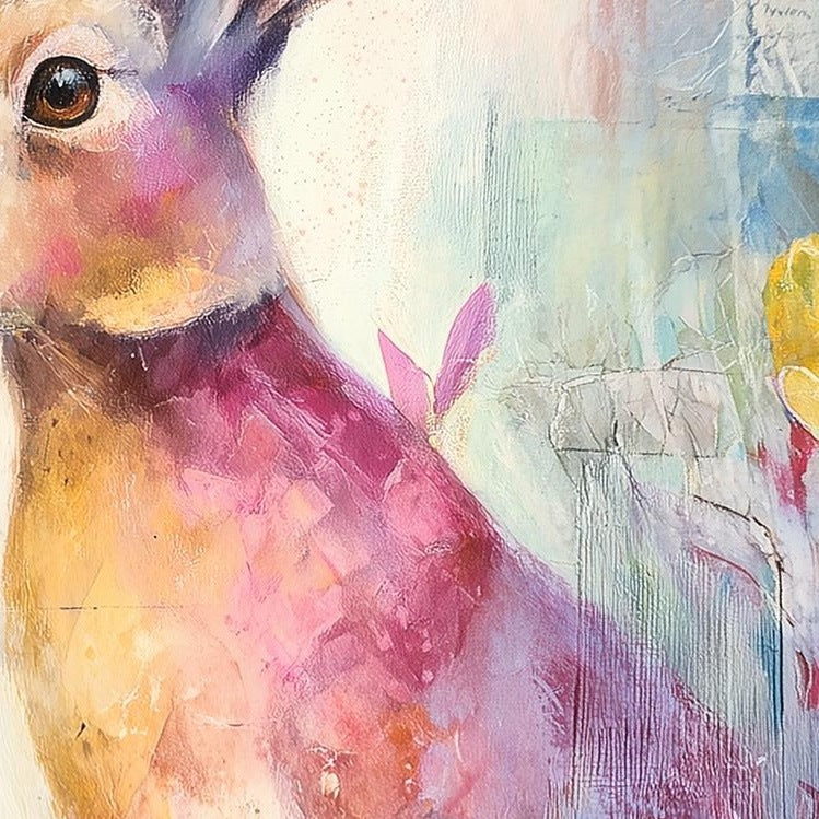 Wildflower Rabbit animal art print close-up detail