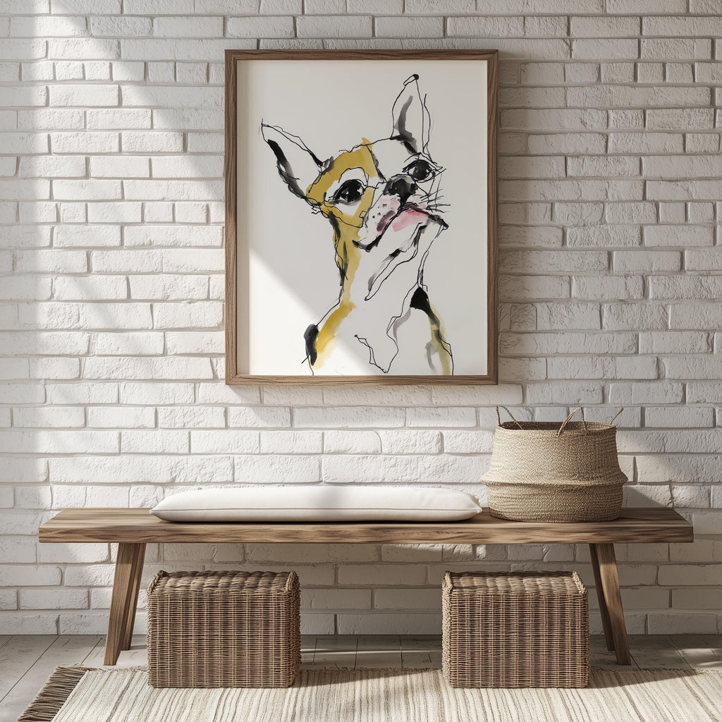 Funny Dog Sketch animal art print shown in a room setting