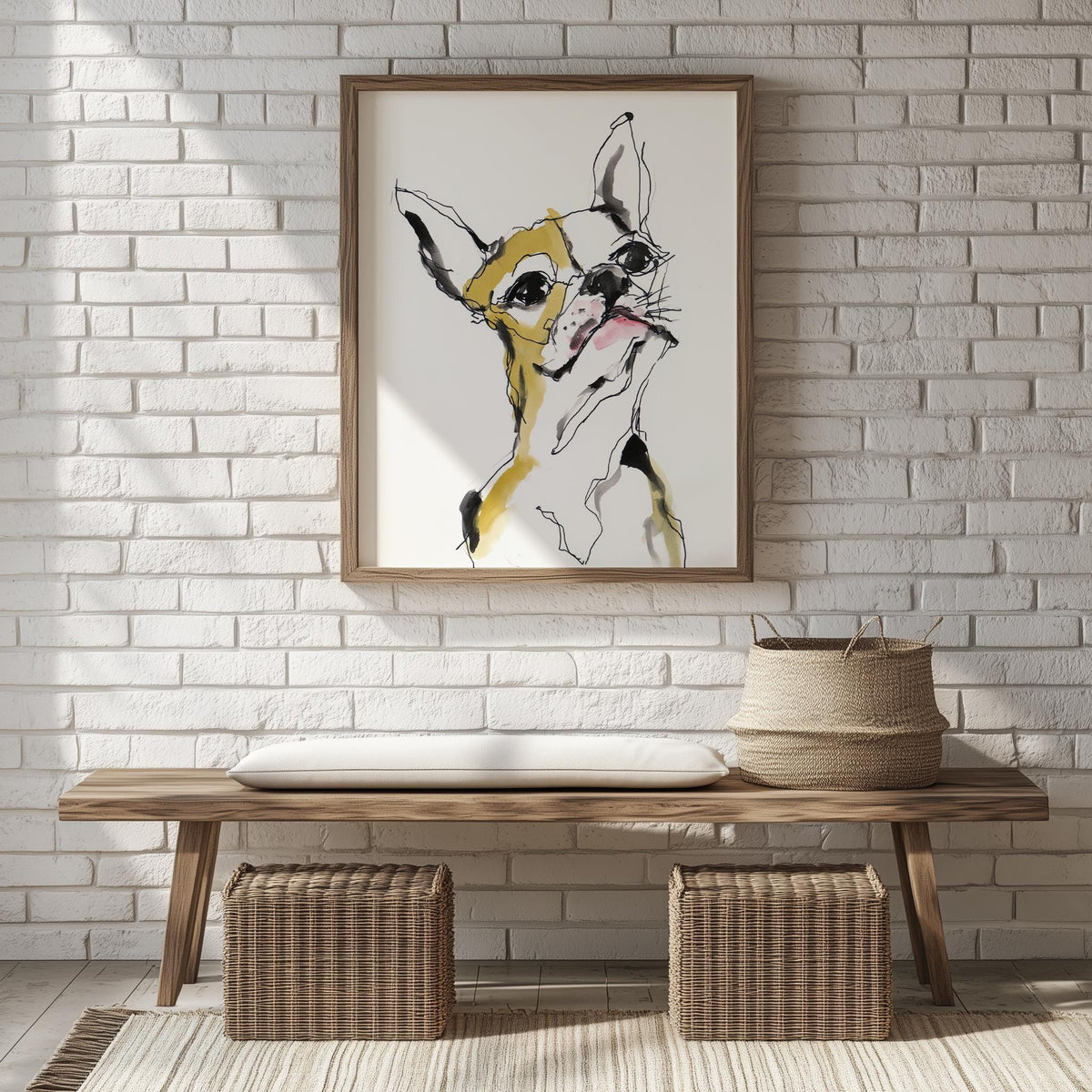 Funny Dog Sketch animal art print shown in a room setting