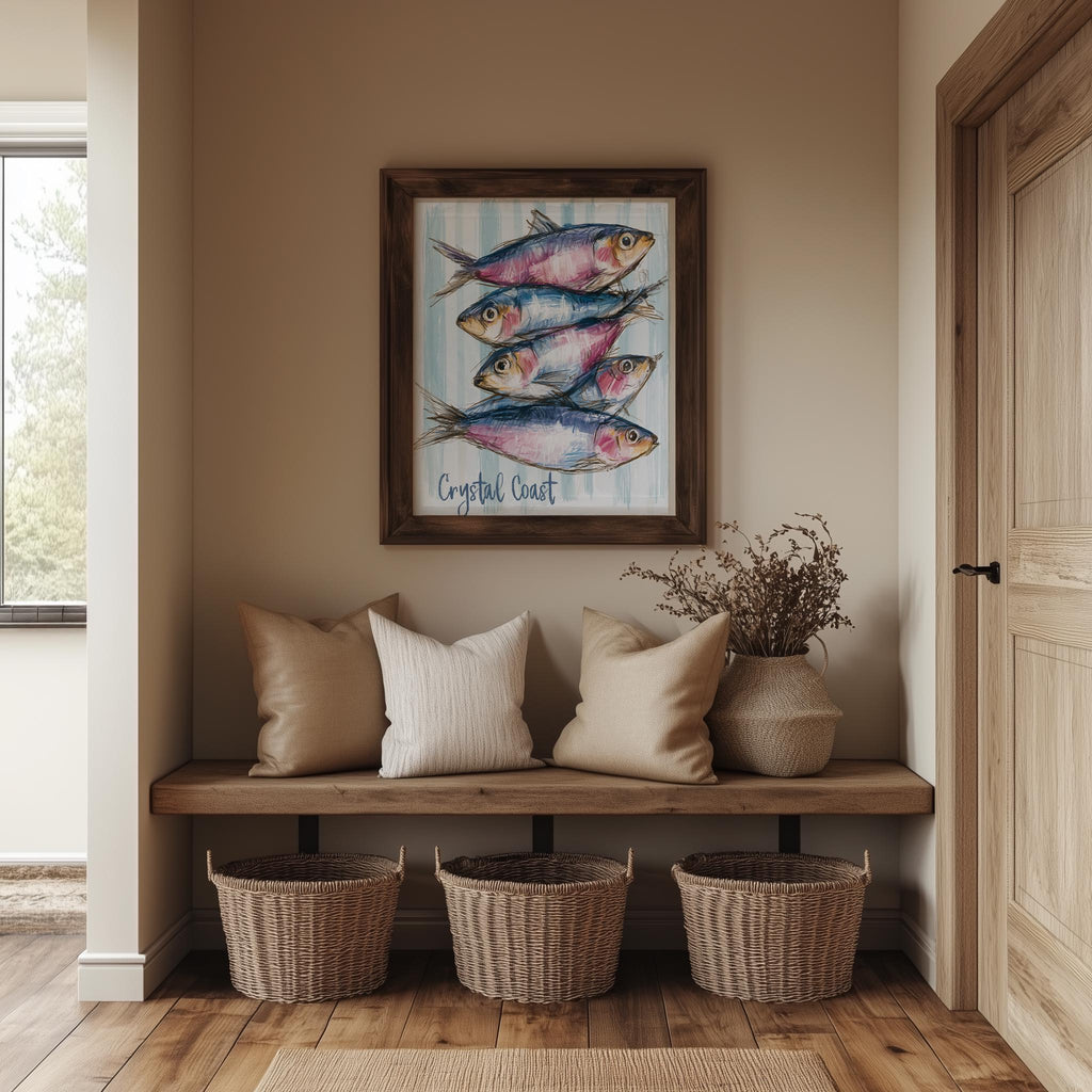 Crystal Coast Fish animal art print shown in a room setting