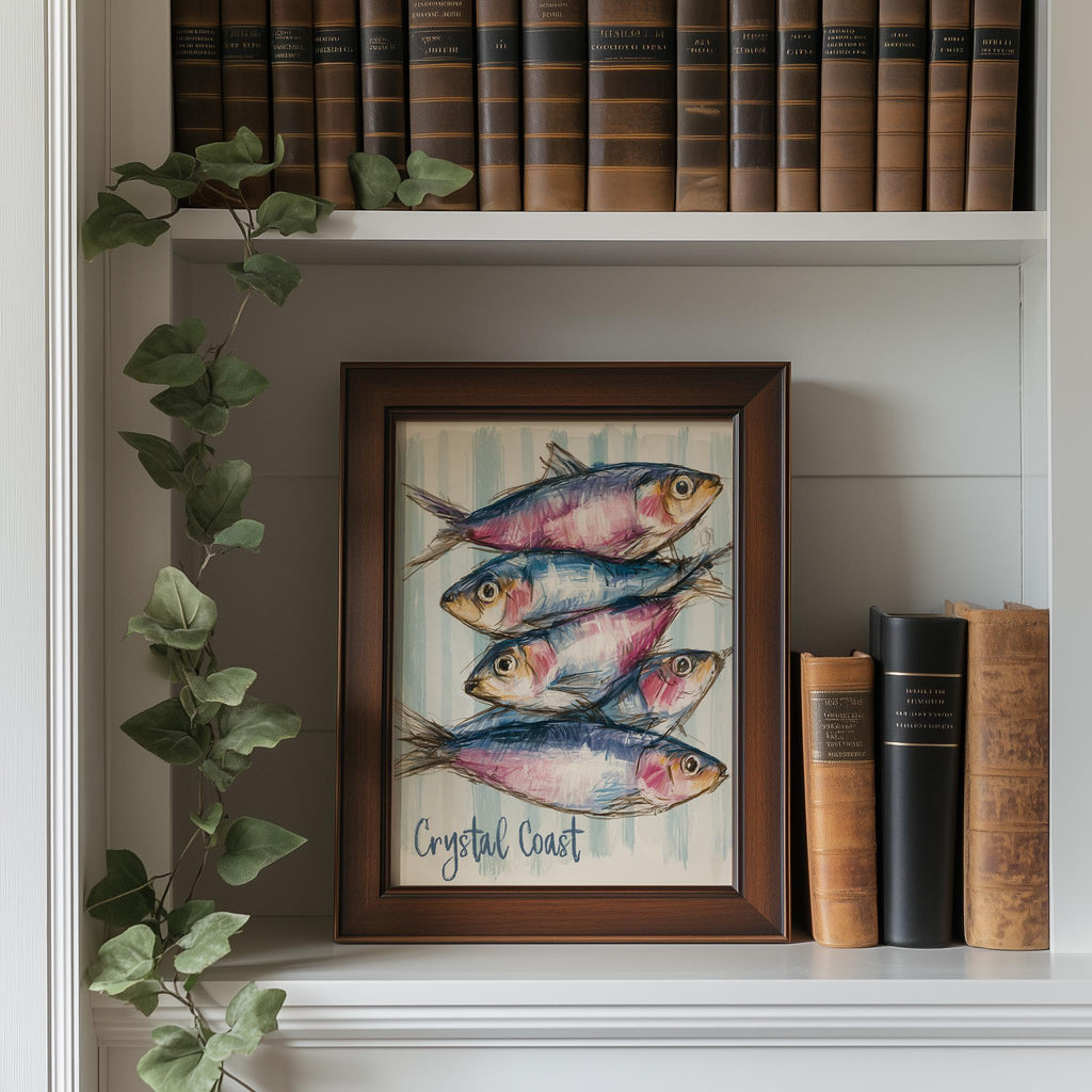 Crystal Coast Fish animal art print shown in a room setting