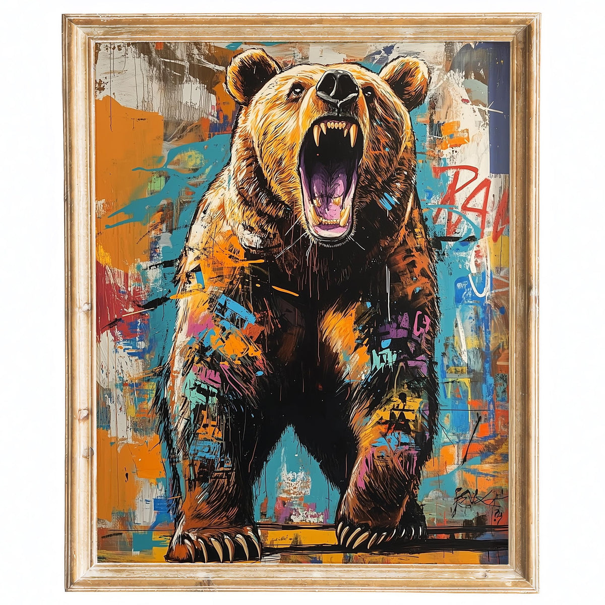 Roaring Grizzly animal art print framed