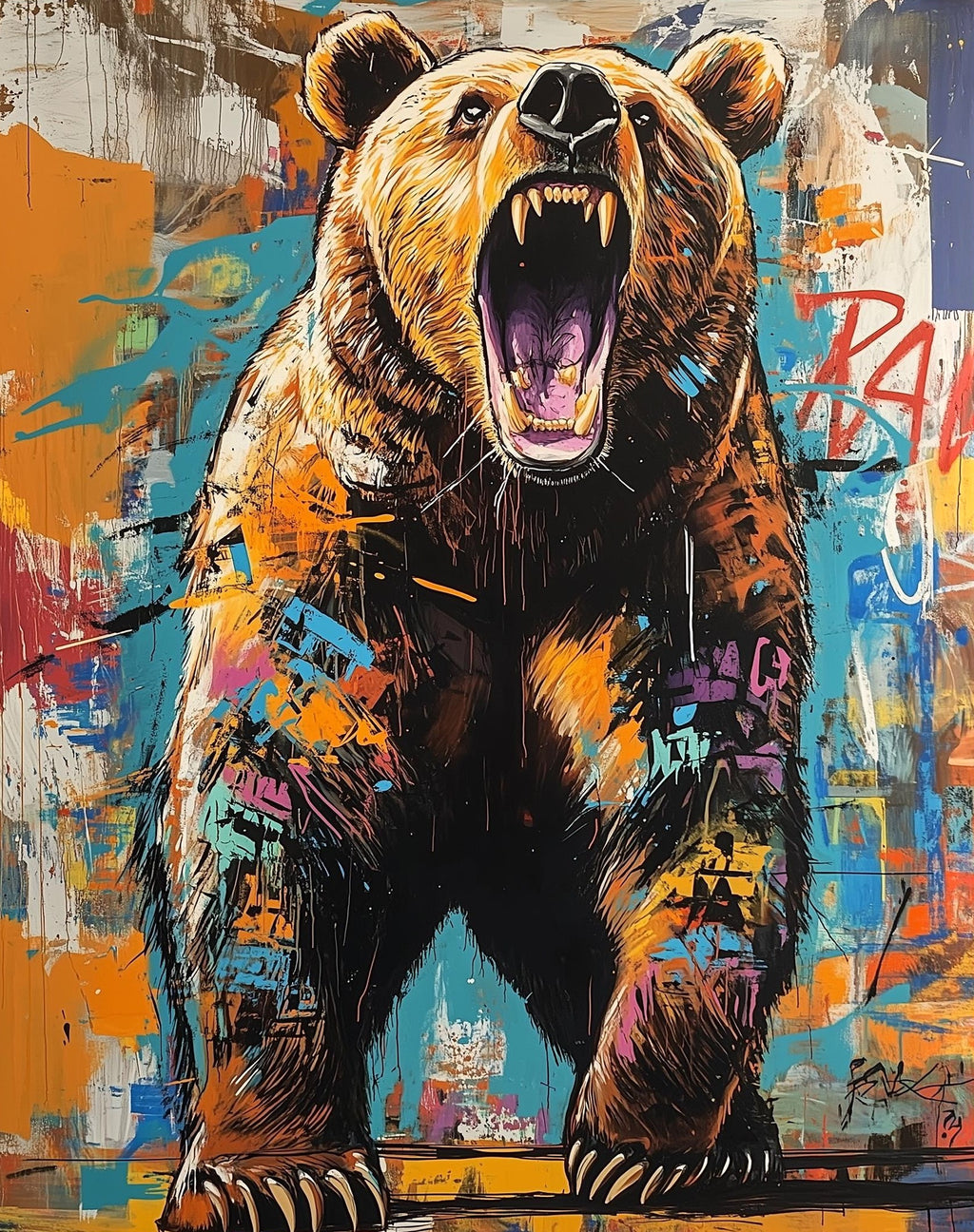 Roaring Grizzly animal art print unframed, signed by Pattie Overcash