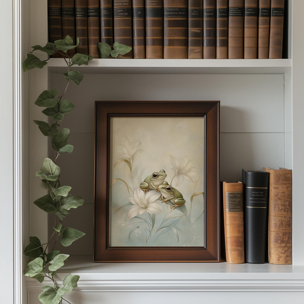 Frog Lily animal art print shown in a room setting