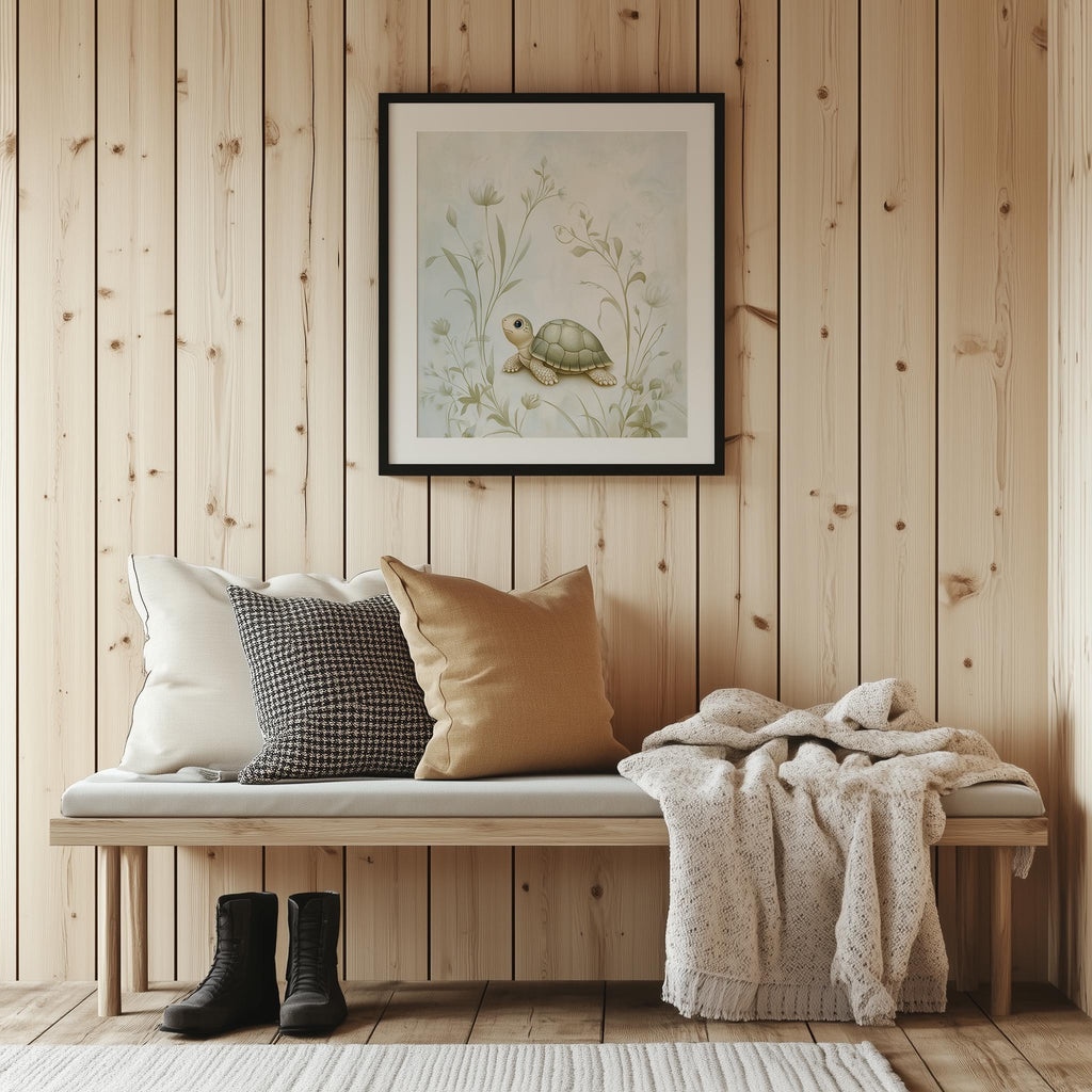 Baby Turtle animal art print shown in a room setting