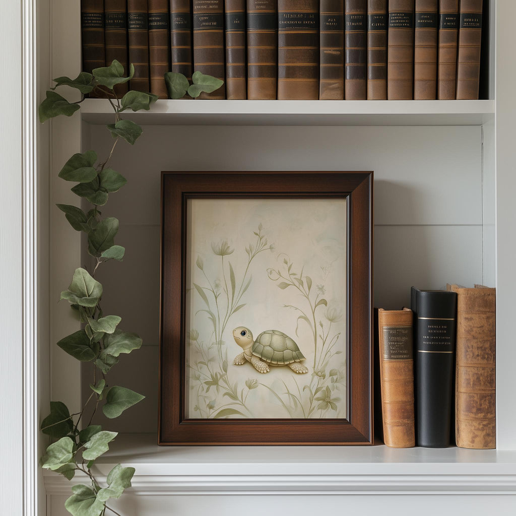 Baby Turtle animal art print shown in a room setting