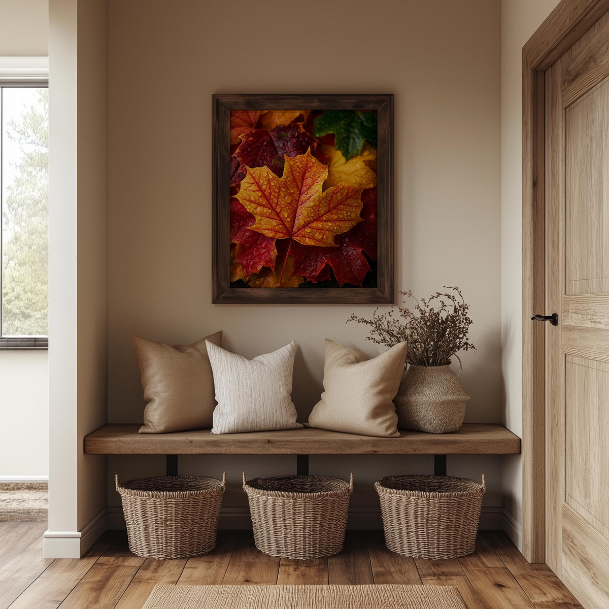 Maple Leaves fall art print shown in a room setting