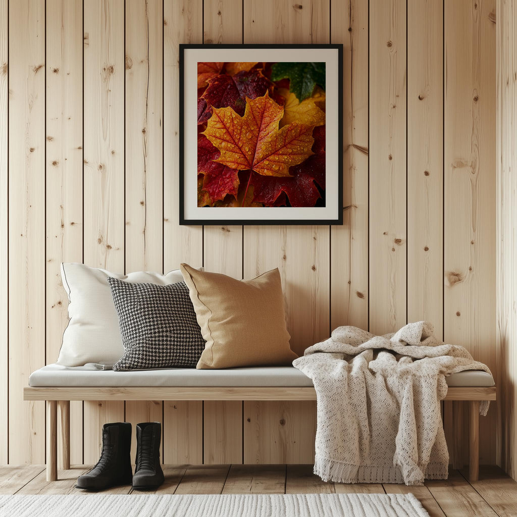 Maple Leaves fall art print shown in a room setting