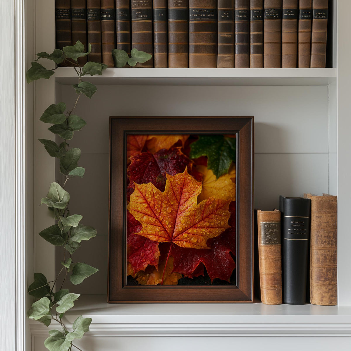 Maple Leaves fall art print shown in a room setting