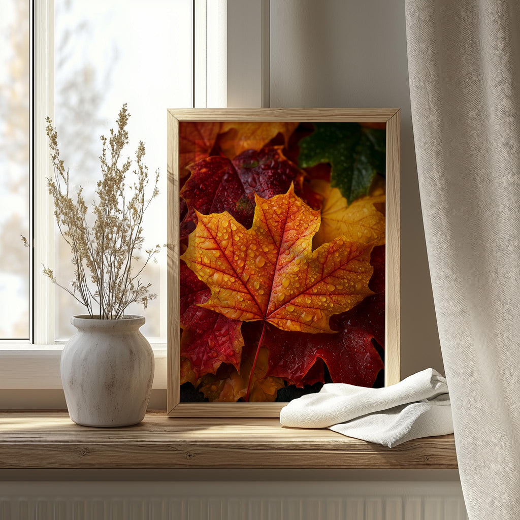 Maple Leaves fall art print shown in a room setting
