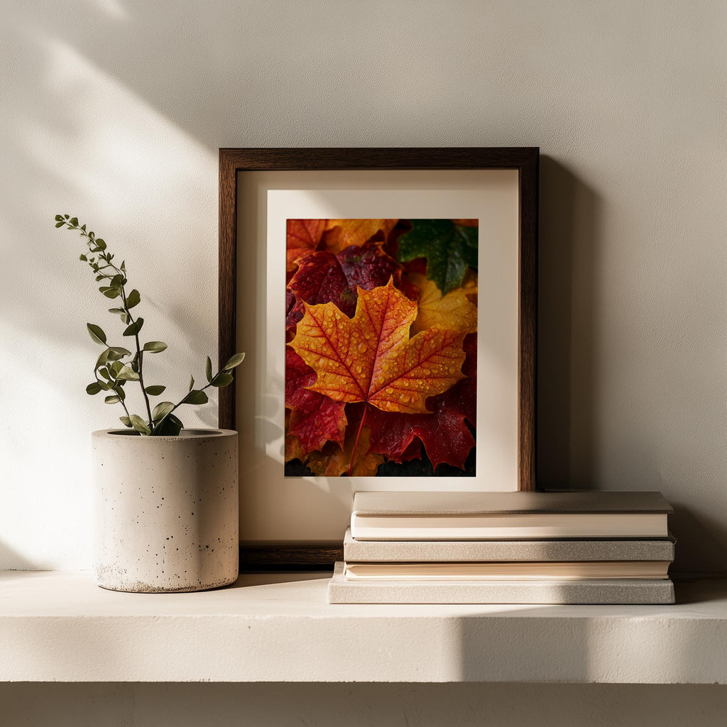 Maple Leaves fall art print shown in a room setting