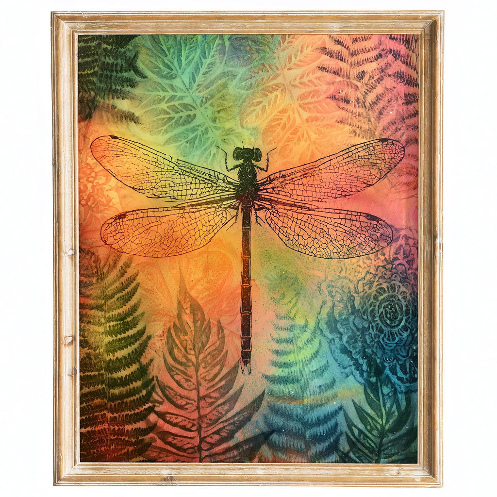 Dragonfly Fern animal art print framed