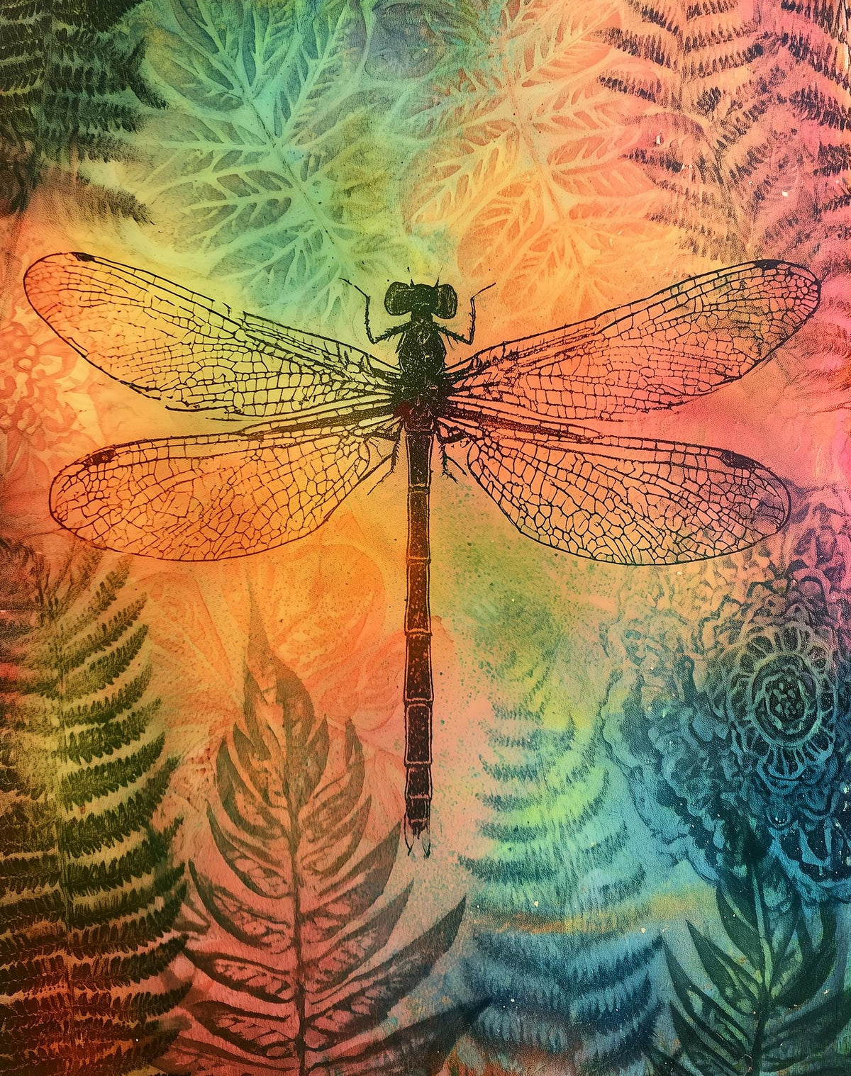 Dragonfly Fern animal art print unframed, signed by Pattie Overcash