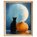 Moon Cat Pumpkin Halloween art print framed