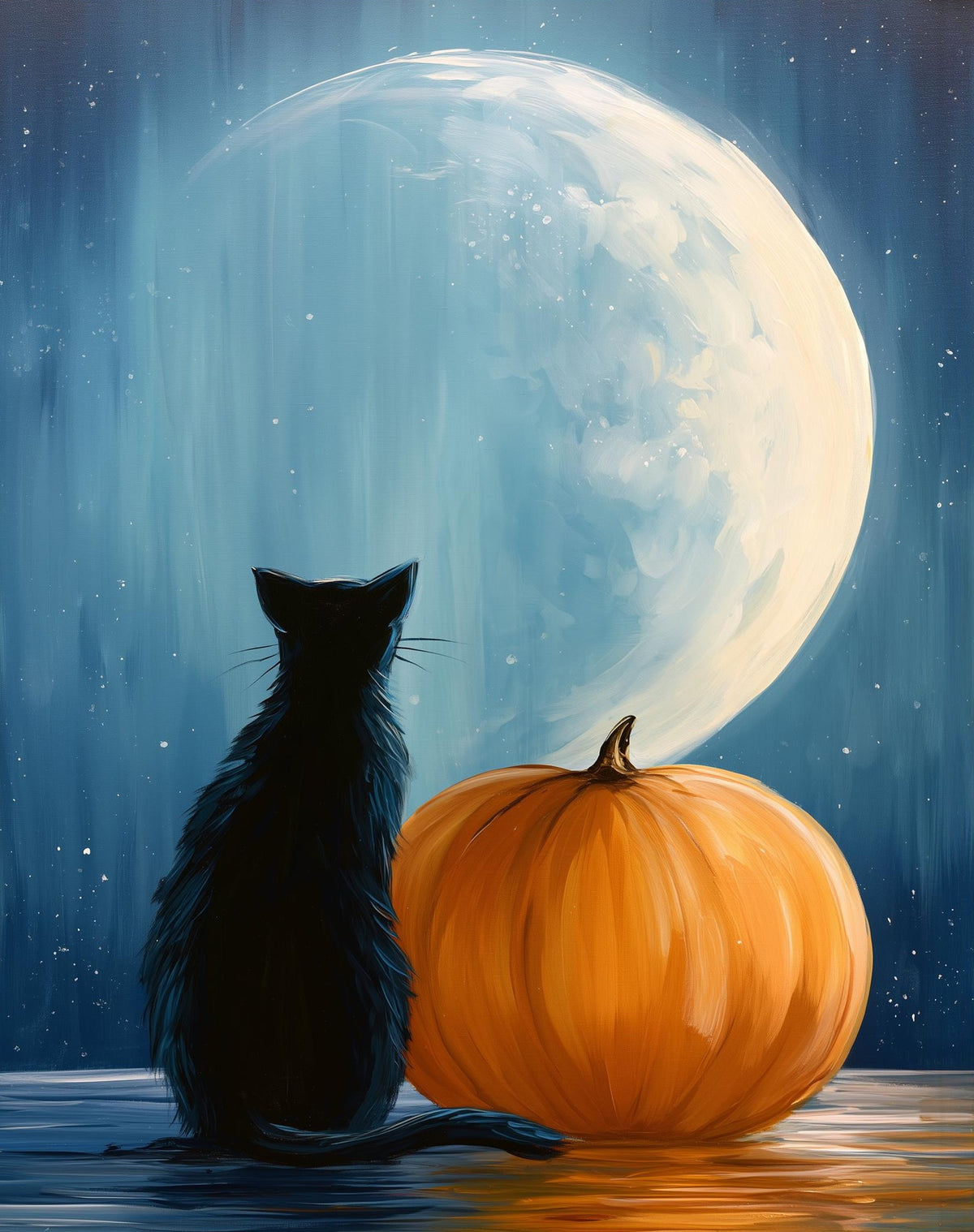 Moon Cat Pumpkin Halloween art print unframed, signed by Pattie Overcash