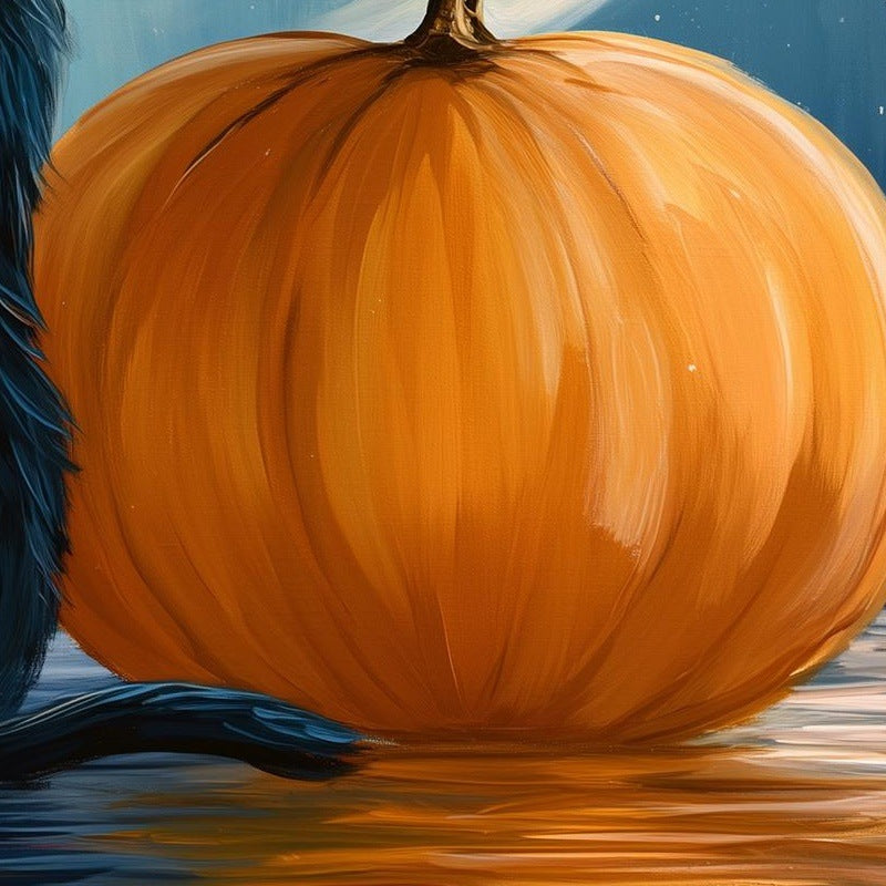 Moon Cat Pumpkin Halloween art print close-up detail
