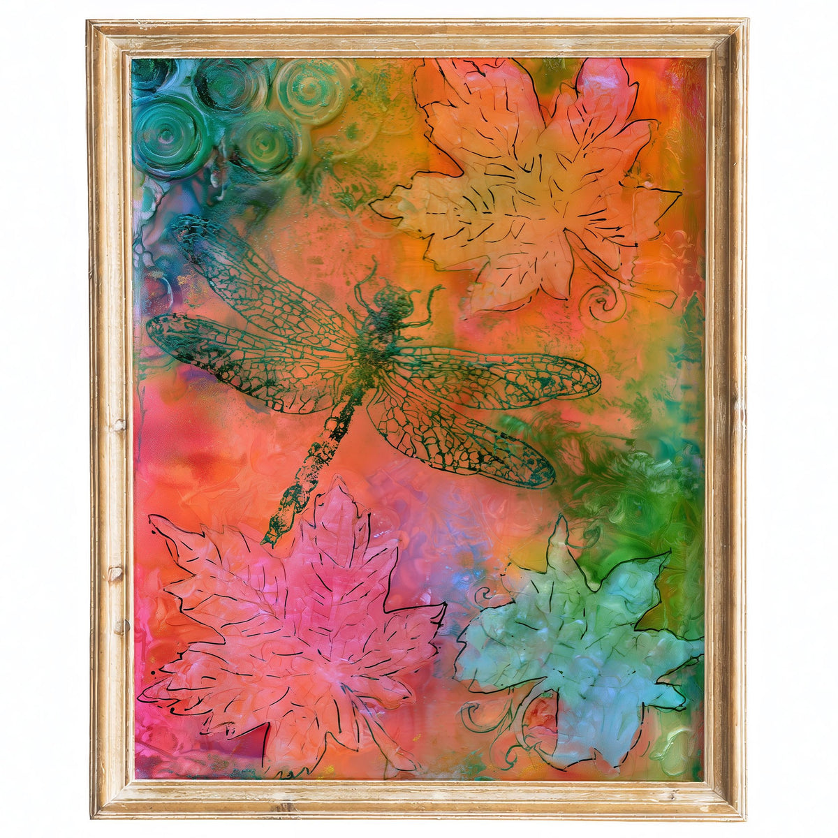 Bright Dragonfly animal art print framed