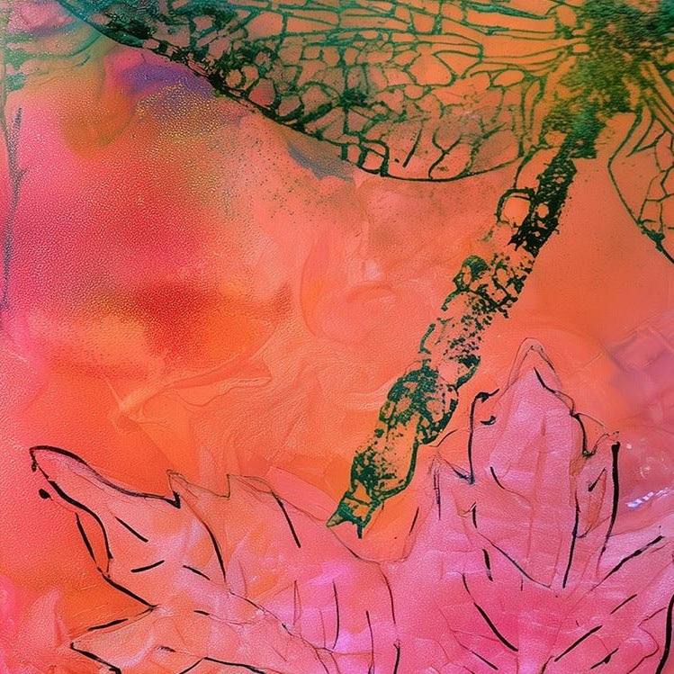 Bright Dragonfly animal art print close-up detail