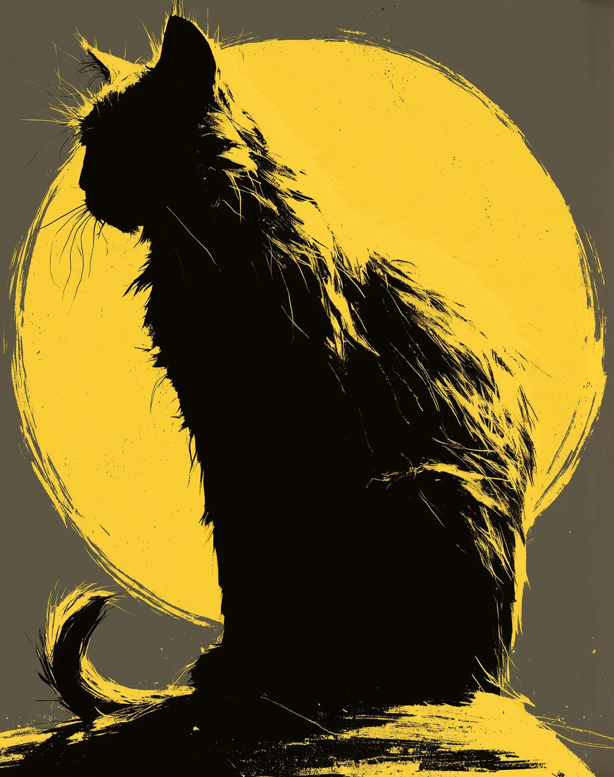 Yellow Moon Cat Halloween art print unframed, signed by Pattie Overcash