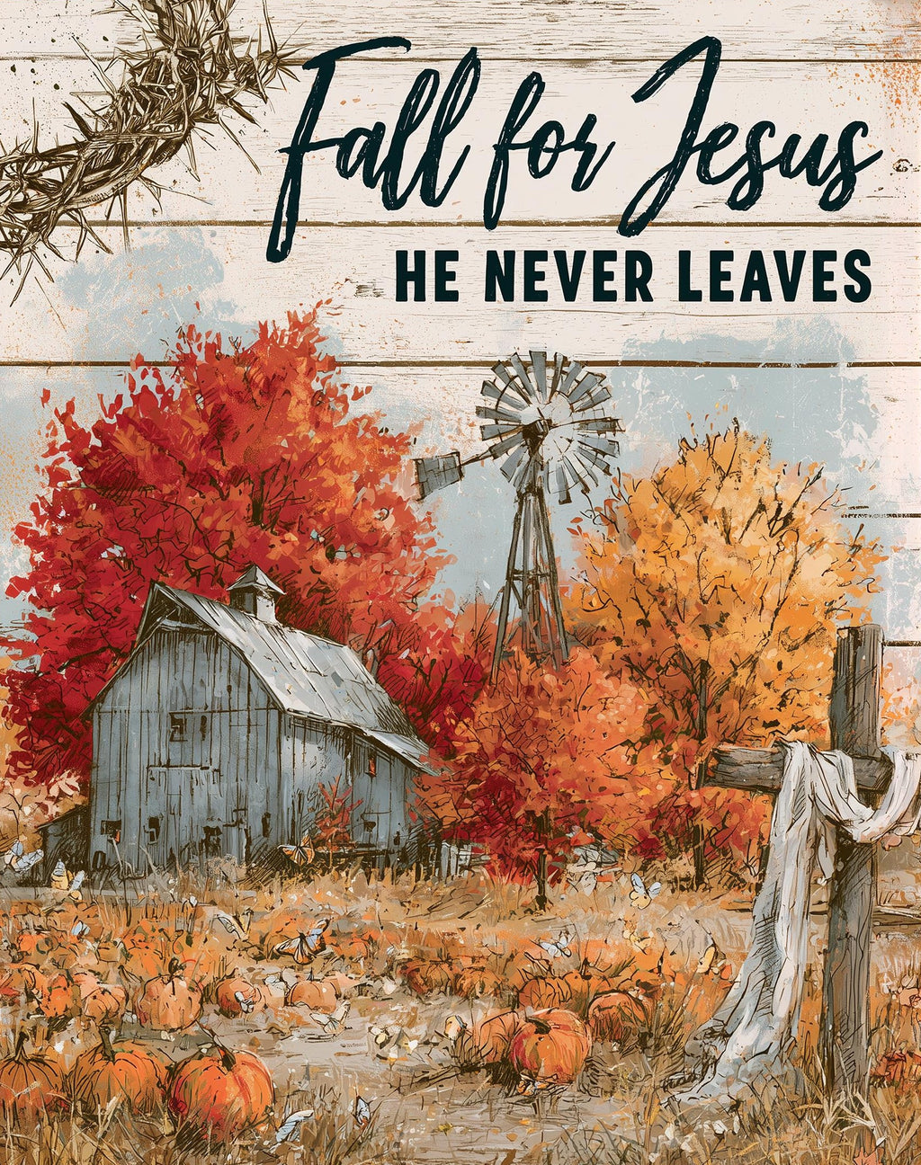 Fall for Jesus fall art print unframed, signed by Pattie Overcash