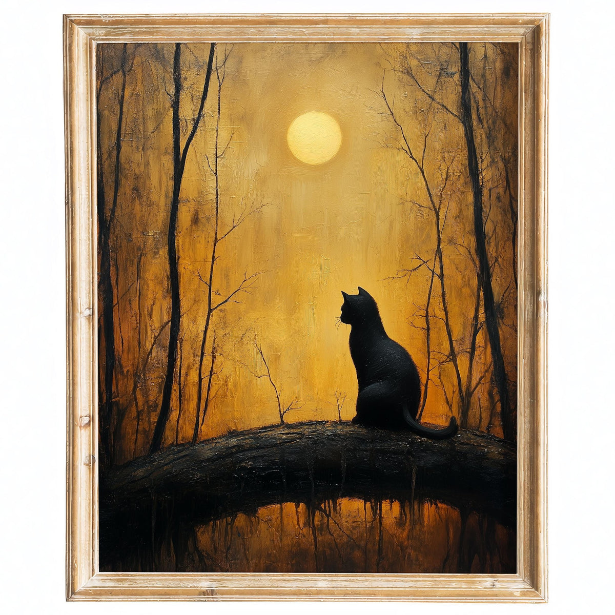 Moonrise Black Cat Halloween art print framed