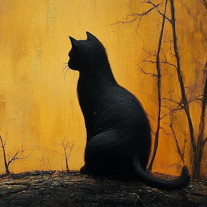 Moonrise Black Cat Halloween art print close-up detail