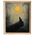 Moonlit Cat winter art print framed