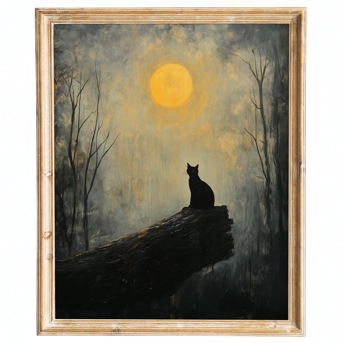 Moonlit Cat winter art print framed