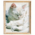Sleeping White Cat animal art print framed