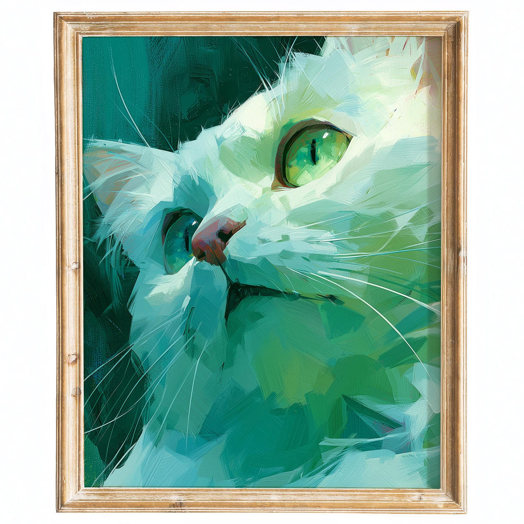 Teal Cat animal art print framed