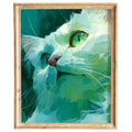 Teal Cat animal art print framed