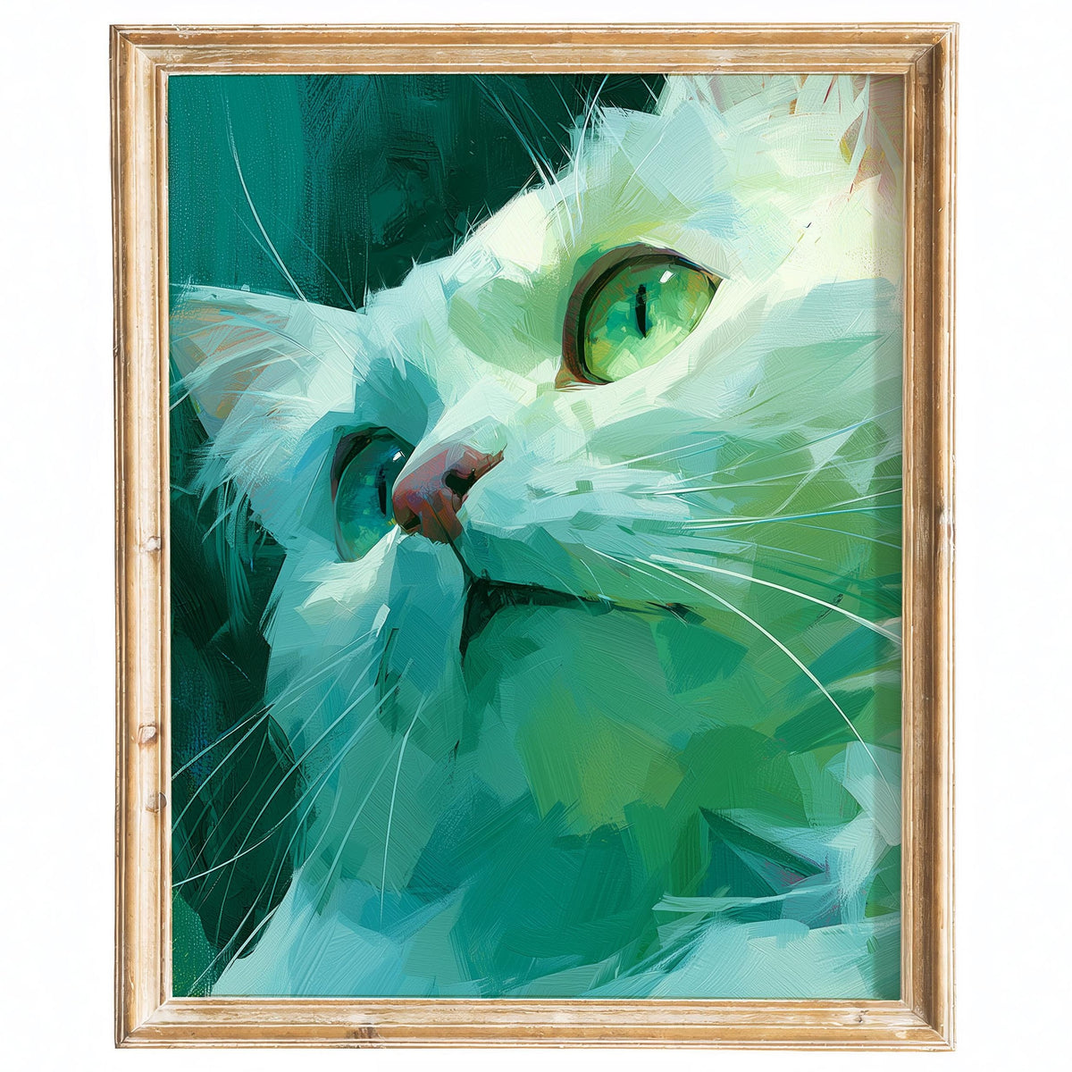 Teal Cat animal art print framed