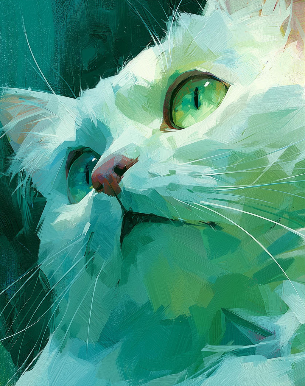 Teal Cat animal art print unframed, signed by Pattie Overcash