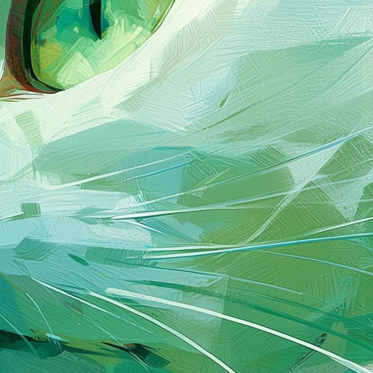 Teal Cat animal art print close-up detail