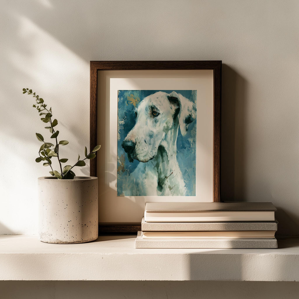 Great Dane animal art print shown in a room setting