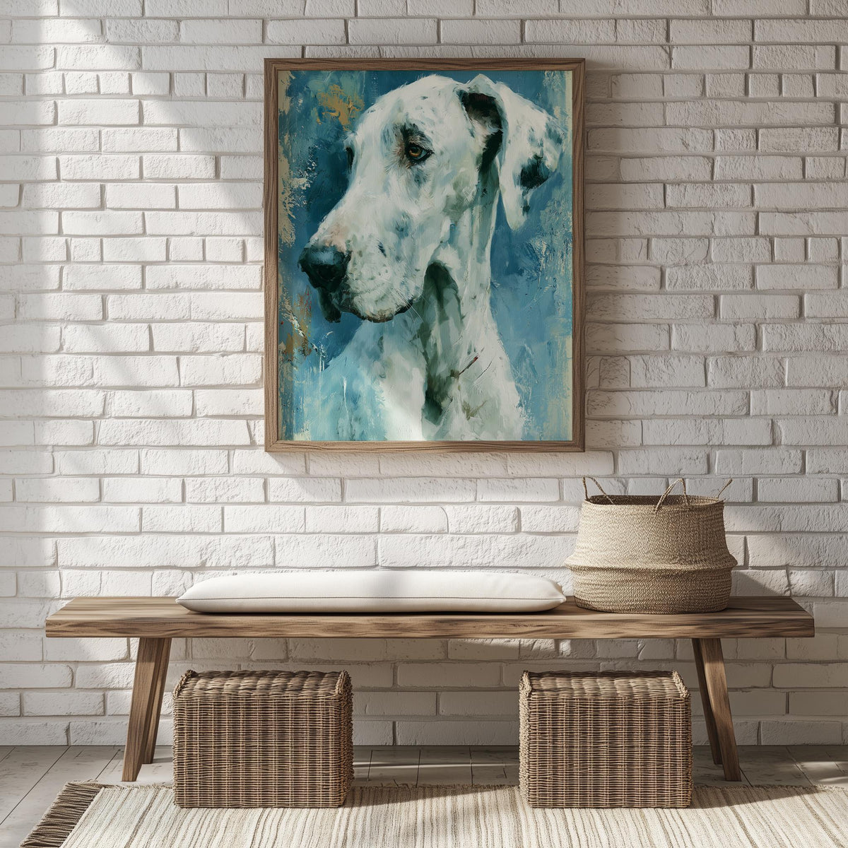 Great Dane animal art print shown in a room setting