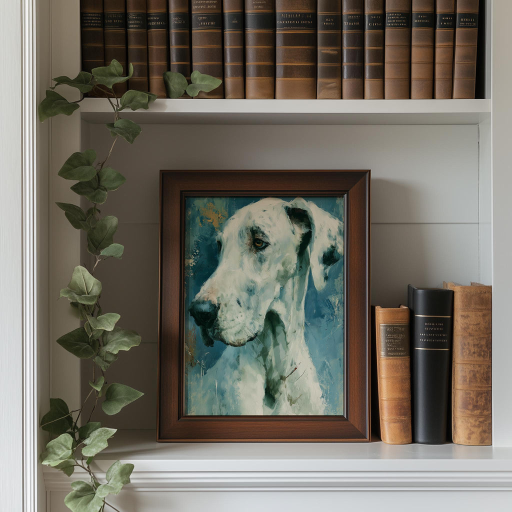 Great Dane animal art print shown in a room setting