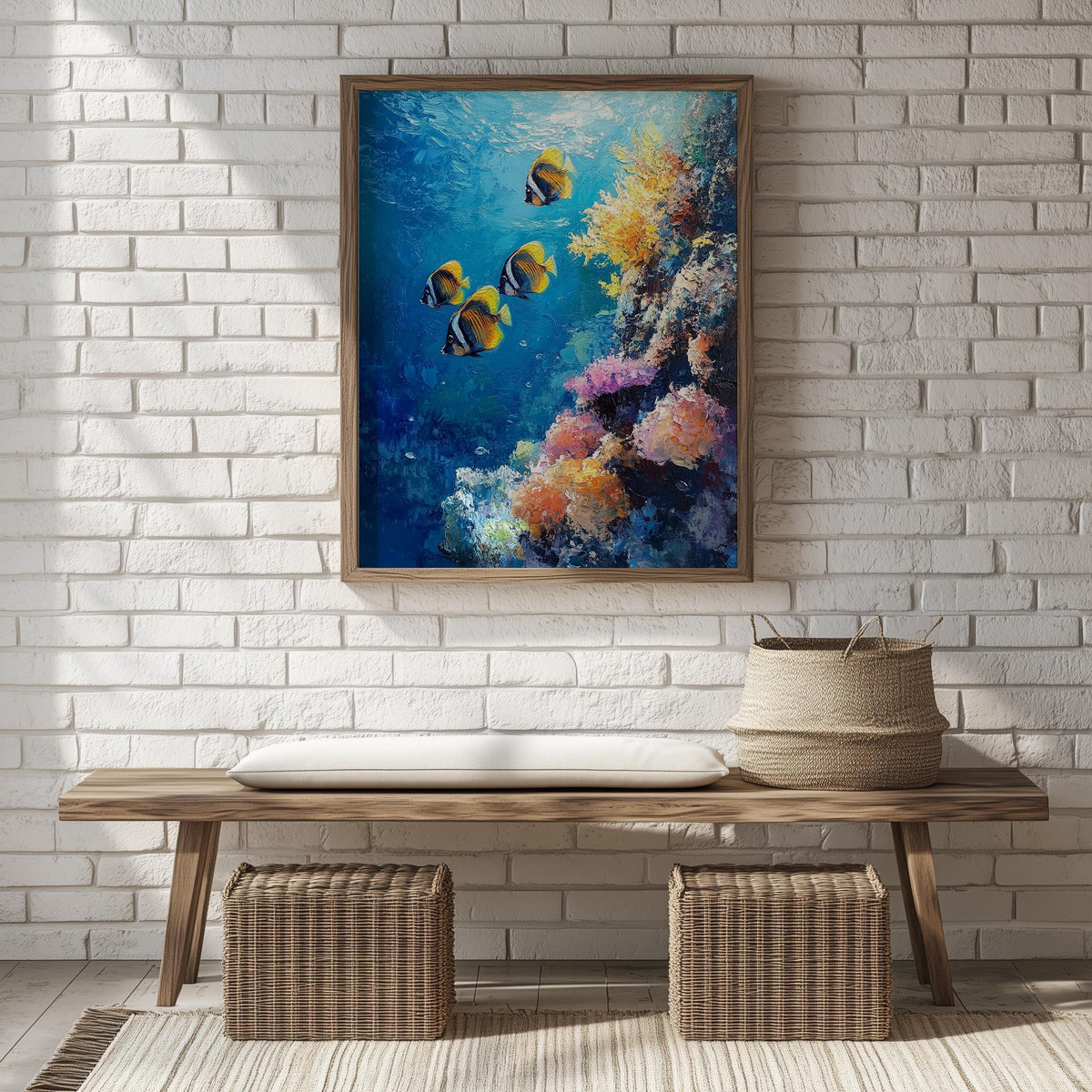 Coral Reef animal art print shown in a room setting