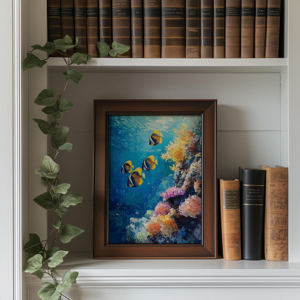 Coral Reef animal art print shown in a room setting