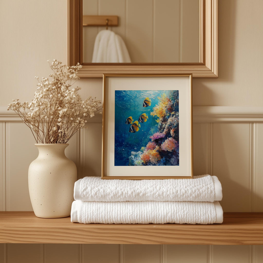 Coral Reef animal art print shown in a room setting