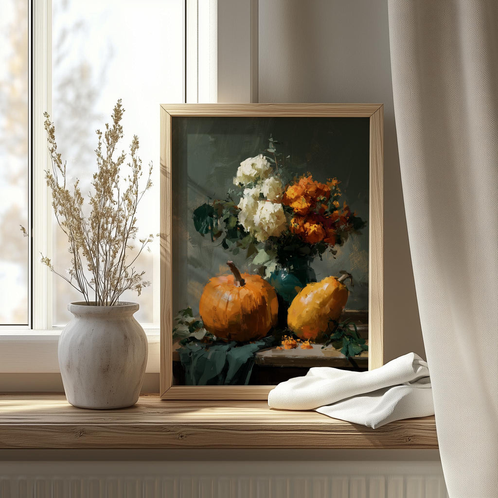 Thanksgiving Still Life fall art print shown in a room setting