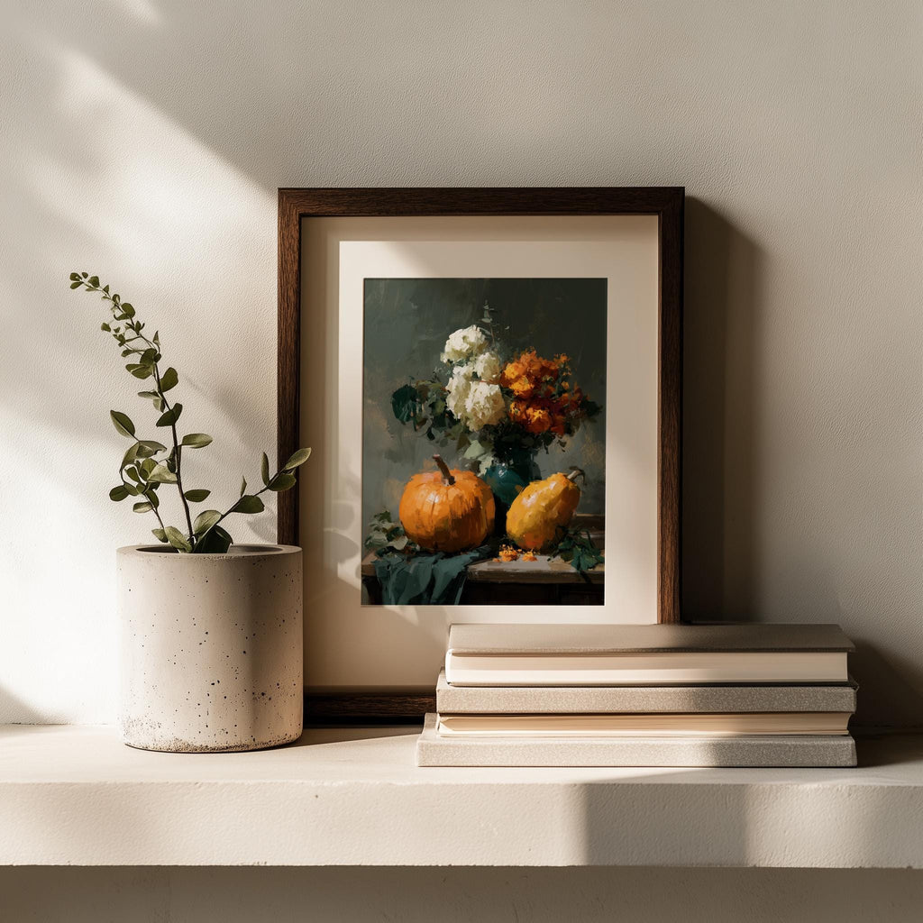 Thanksgiving Still Life fall art print shown in a room setting