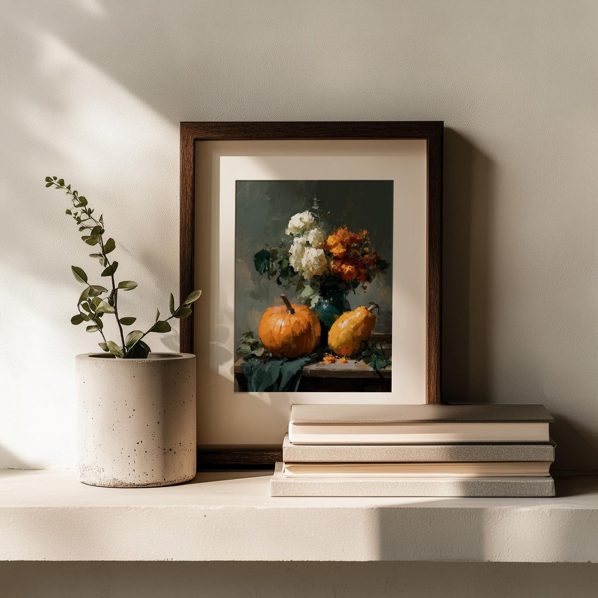 Thanksgiving Still Life fall art print shown in a room setting