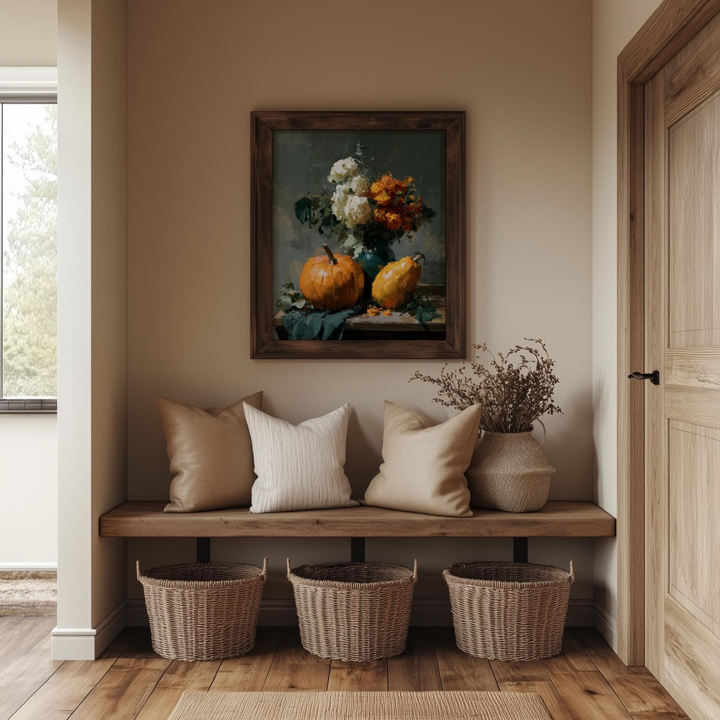 Thanksgiving Still Life fall art print shown in a room setting