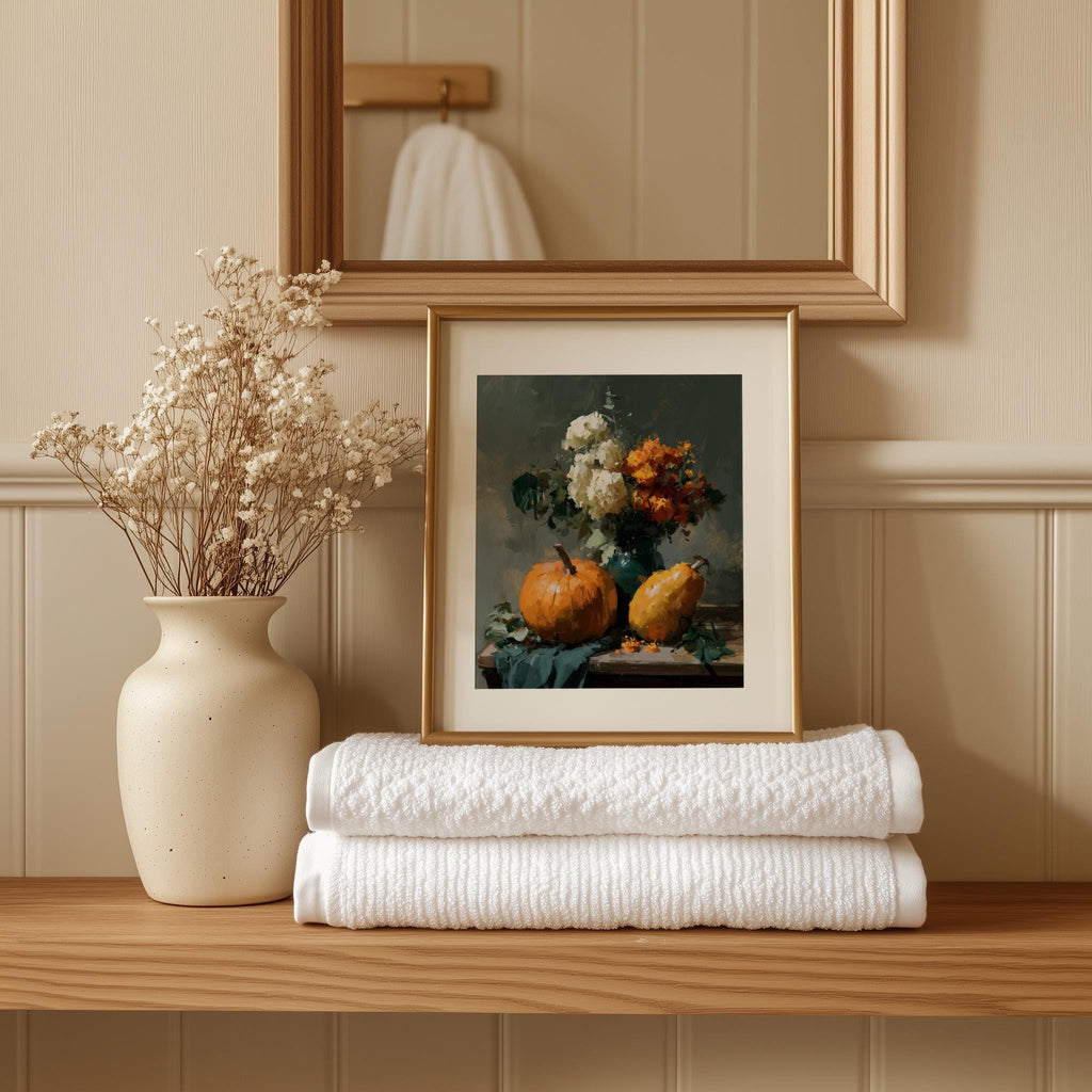 Thanksgiving Still Life fall art print shown in a room setting