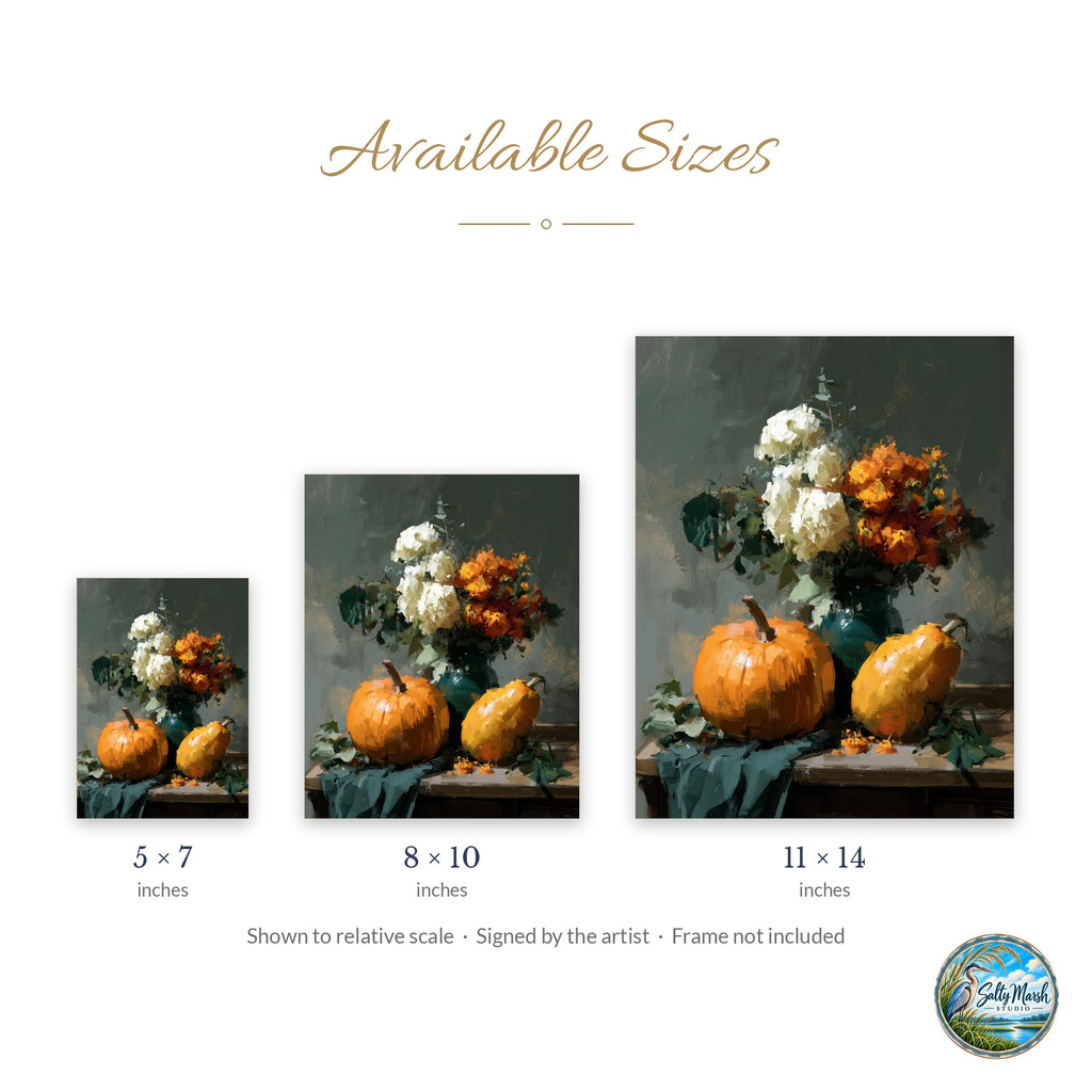 Thanksgiving Still Life art print size guide: 5x7, 8x10 and 11x14