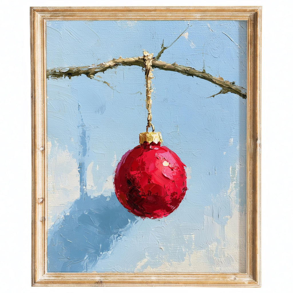 Red Bulb Twig Christmas art print framed
