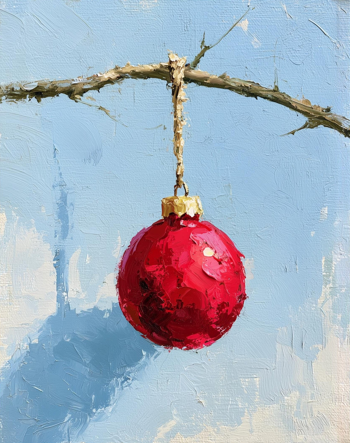 Red Bulb Twig Christmas art print unframed, signed by Pattie Overcash